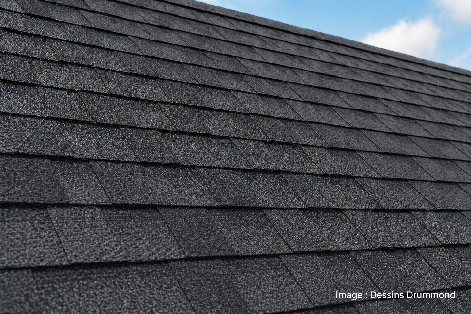 Toiture en bardeaux d’asphalte gris foncé installée sur une pente résidentielle