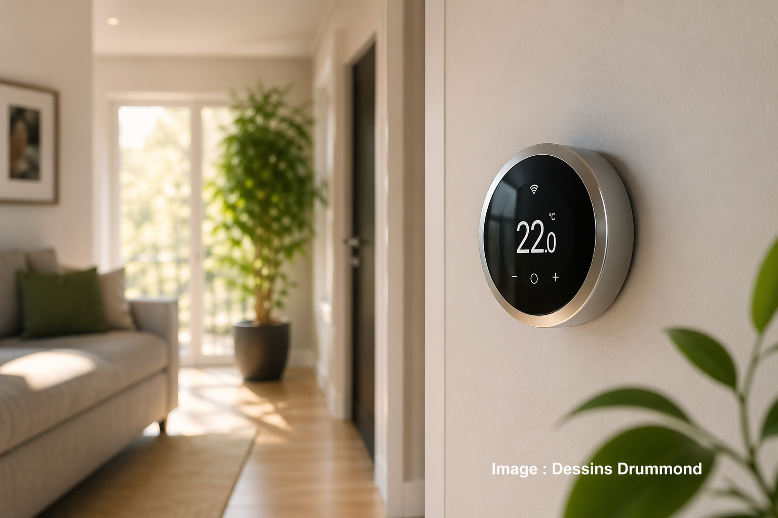 Thermostat intelligent mural dans une maison moderne pour optimiser la consommation d’énergie