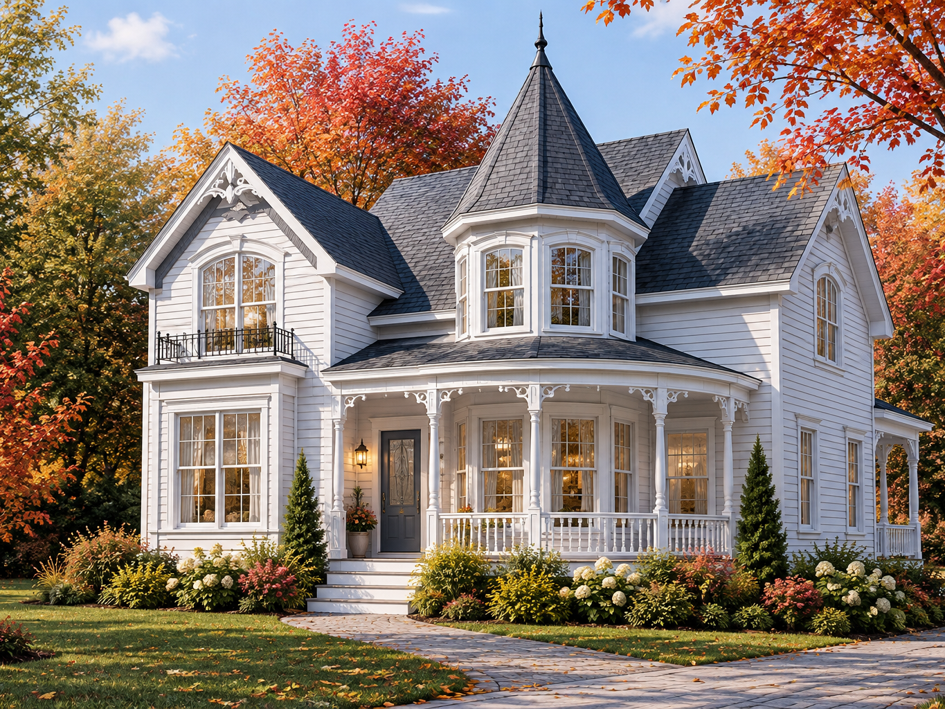 Plan de maison victorienne Grenoble #2572 avec tourelle, galerie décorative et pignons