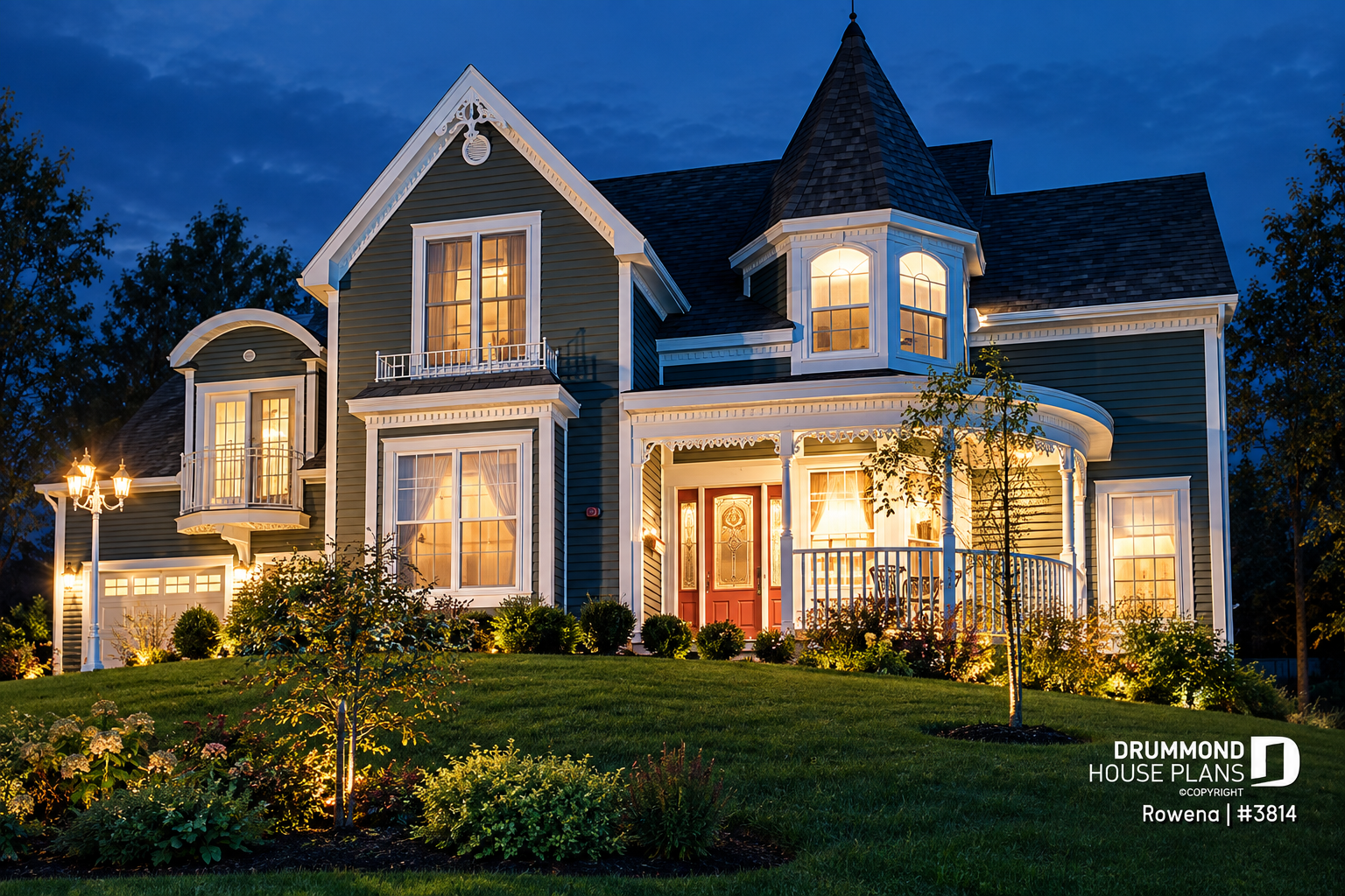 Plan de maison d’inspiration victorienne Clair de lune #3814 avec tourelle et galerie couverte