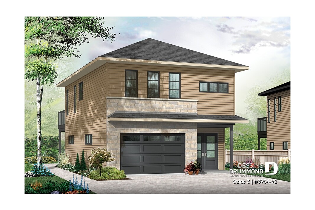 Garage avec logement contemporain Ozias 3 3954-V2 avec appartement 1 chambre à l'étage et garage atelier au rez-de-chaussée