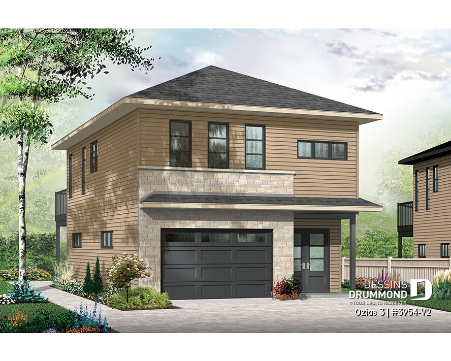 Garage avec logement contemporain Ozias 3 3954-V2 avec appartement 1 chambre à l'étage et garage atelier au rez-de-chaussée