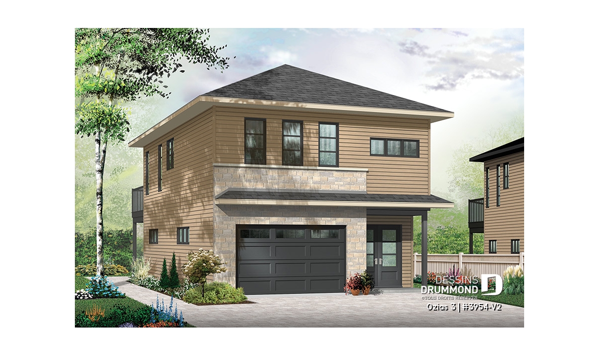 Garage avec logement contemporain Ozias 3 3954-V2 avec appartement 1 chambre à l'étage et garage atelier au rez-de-chaussée