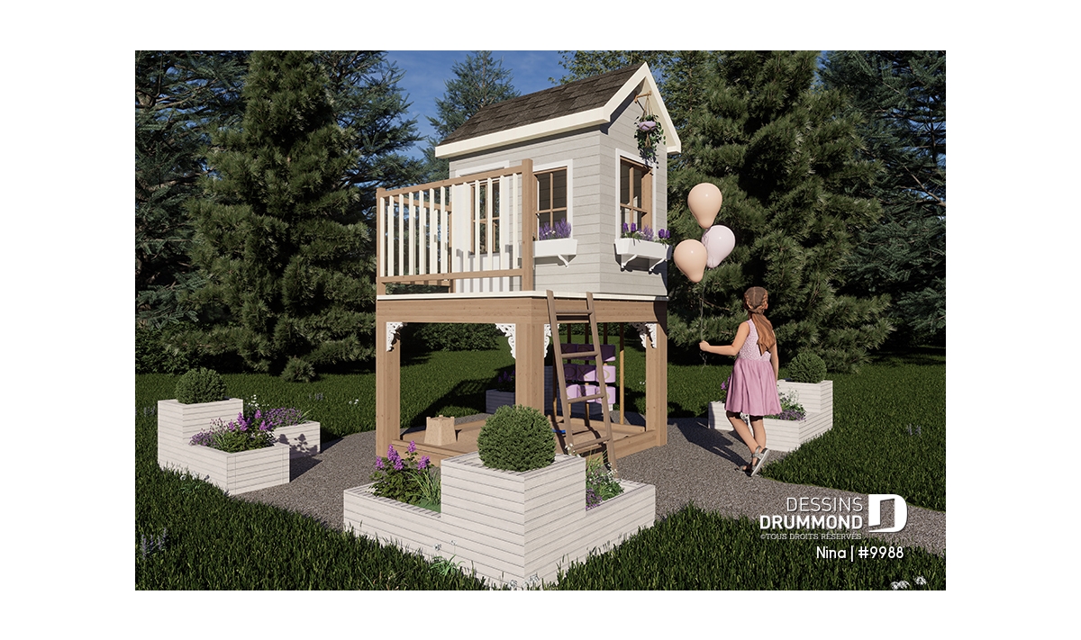 Maisonnette pour enfant Nina #9988 sur pilotis avec terrasse et espace de jeu extérieur