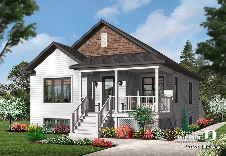 Maison plain-pied farmhouse Lysées (#3126) sans garage avec galerie couverte et façade chaleureuse