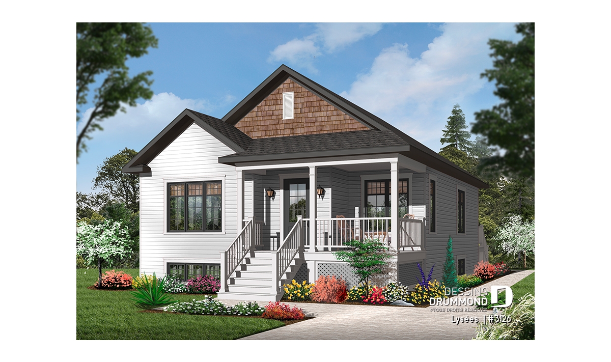 Maison plain-pied farmhouse Lysées (#3126) sans garage avec galerie couverte et façade chaleureuse
