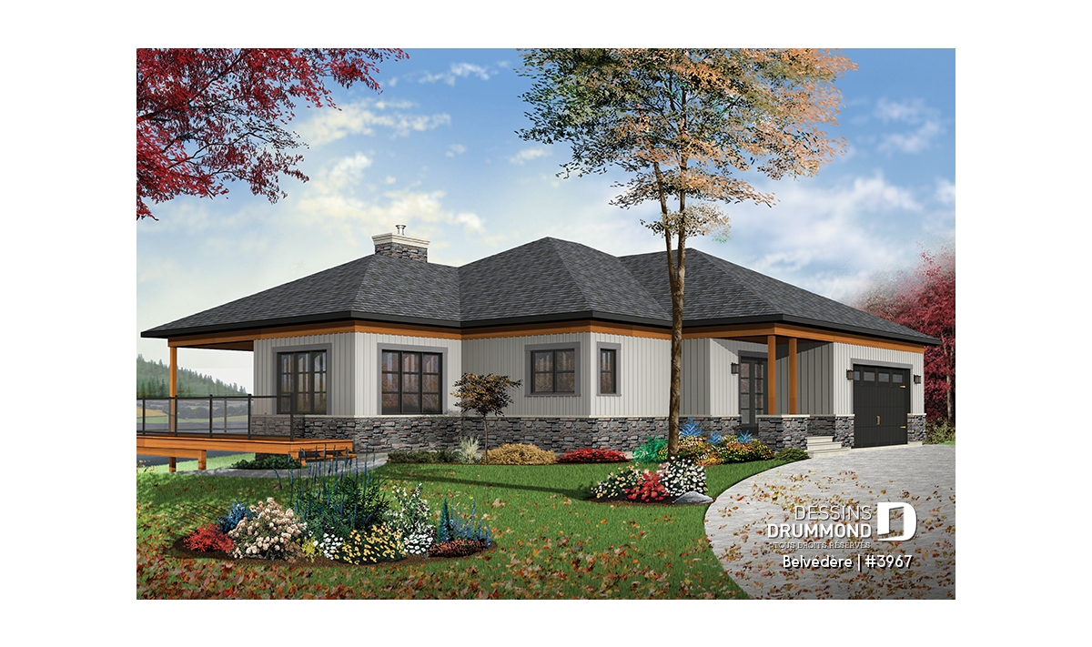 Plan de chalet Belvédère #3967 de style moderne rustique avec garage double et rez-de-jardin