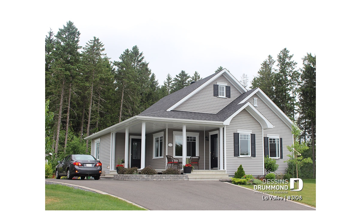 La Vallée (#3108) plan de petite maison champêtre pas cher à étage avec façade chaleureuse et style rustique moderne.