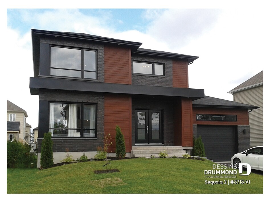 plan maison moderne 2 etages 3 chambres garage Sequoia 2 3713 V1 Drummond
