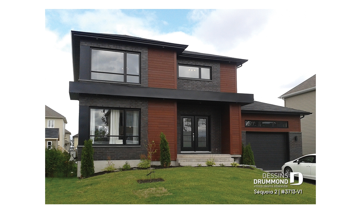 plan maison moderne 2 etages 3 chambres garage Sequoia 2 3713 V1 Drummond
