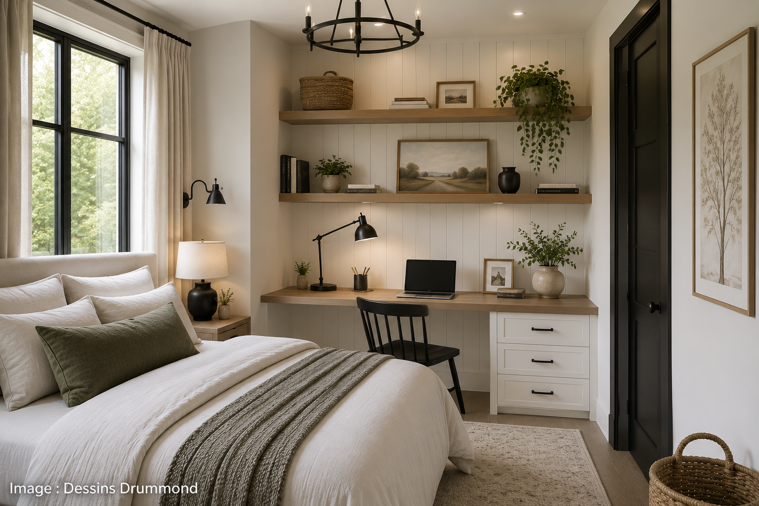 Bureau dans une chambre aménagé dans un décor farmhouse moderne