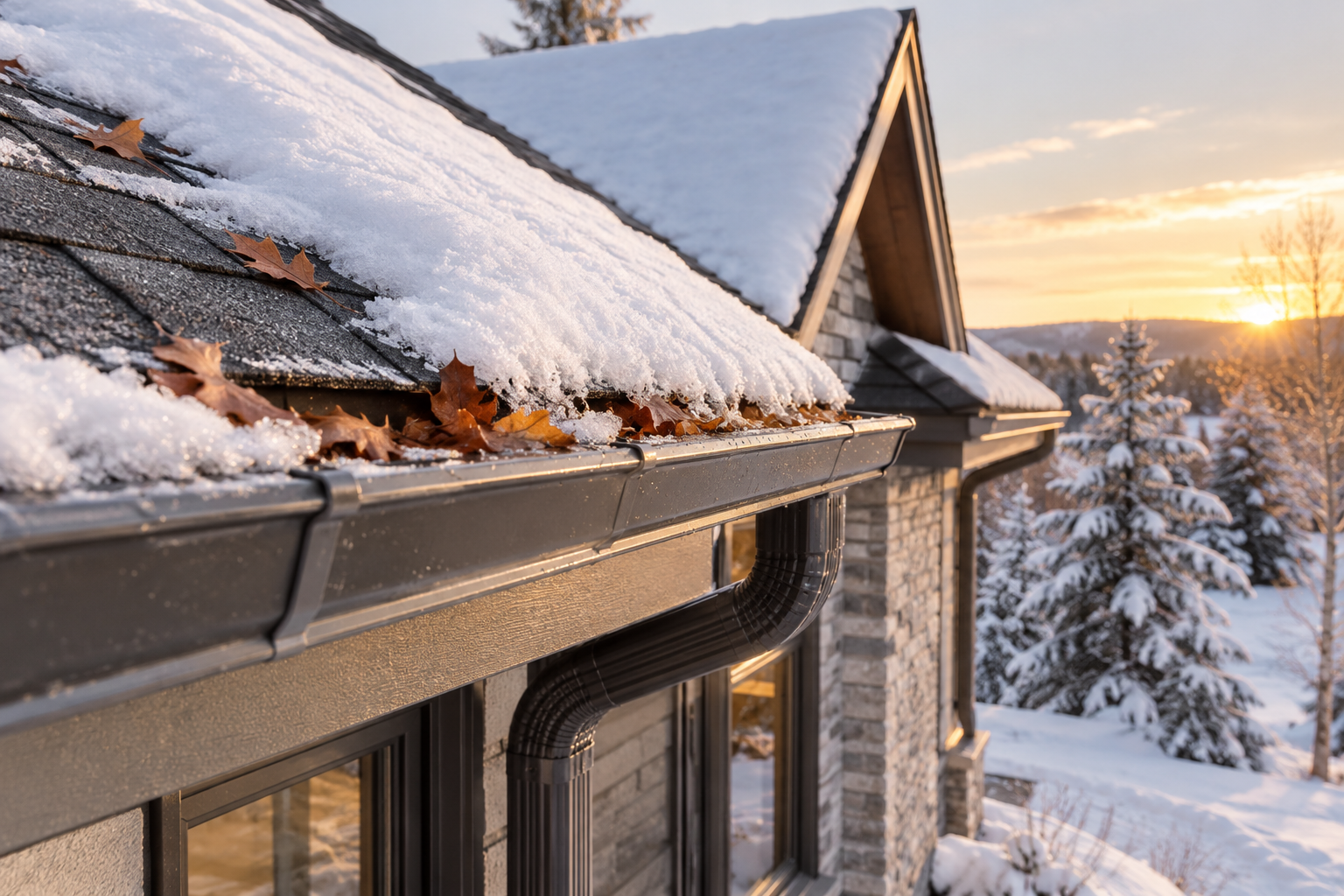 Toiture enneigée et gouttières à vérifier avant l’hiver