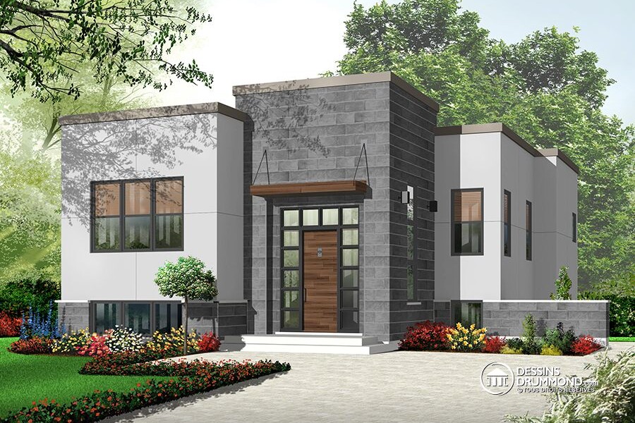 plan de plain-pied bungalow moderne cubique