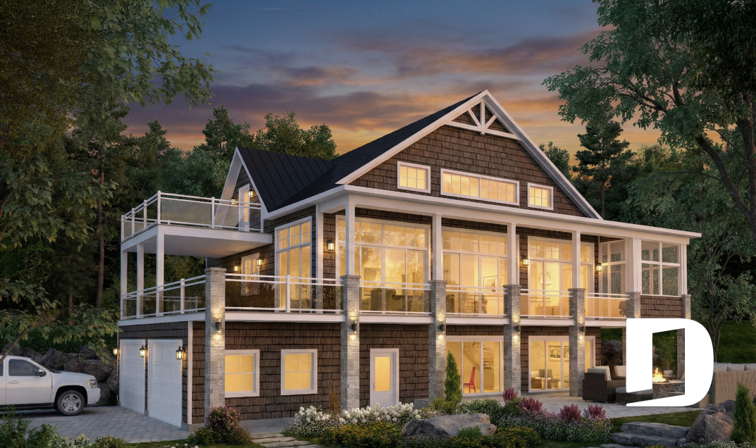 Chalet sur mesure avec rez-de-jardin et grandes terrasses conçu par le bureau Dessins Drummond de Drummondville