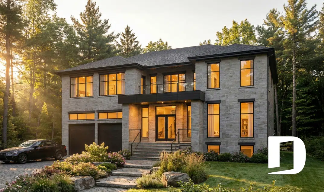 Maison classique sur mesure avec garage double conçue par le bureau Dessins Drummond de Laval