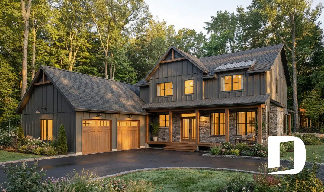 Maison sur mesure de style moderne rustique conçue par le bureau Dessins Drummond de Terrebonne
