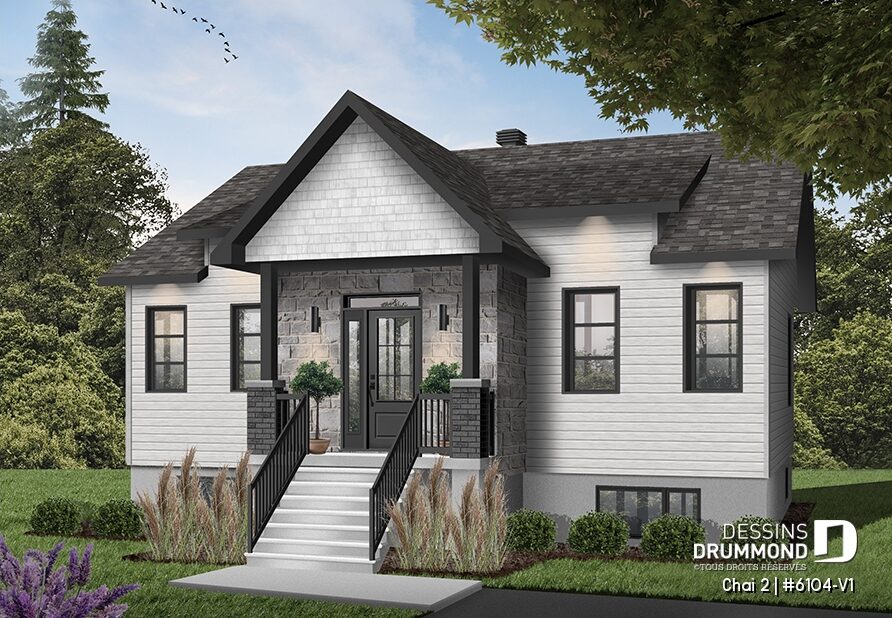 Plan Chai 2 (#6104-V1) – maison contemporaine rustique 2 chambres avec façade en pierre, volumes chaleureux et style intemporel