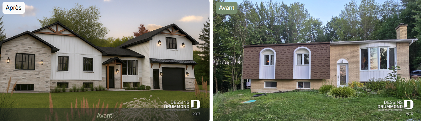 Agrandissement de maison avant après avec plan de rénovation personnalisé adapté aux besoins de la famille