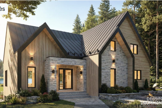 Plan de rénovation maison avant après style scandinave avec modernisation de façade et matériaux naturels