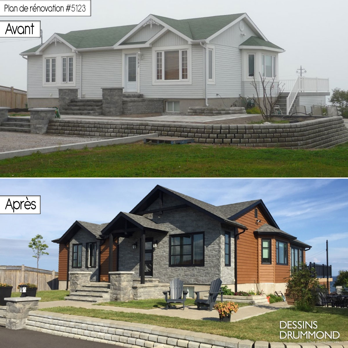 Transformation maison avant après rénovation avec plans personnalisés réalisés par Dessins Drummond