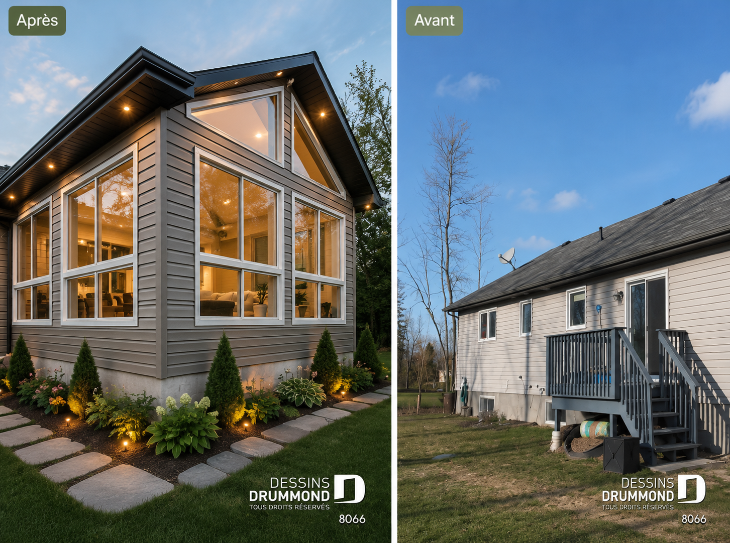 Avant et après l’ajout d’un solarium 4 saisons lumineux à une maison existante