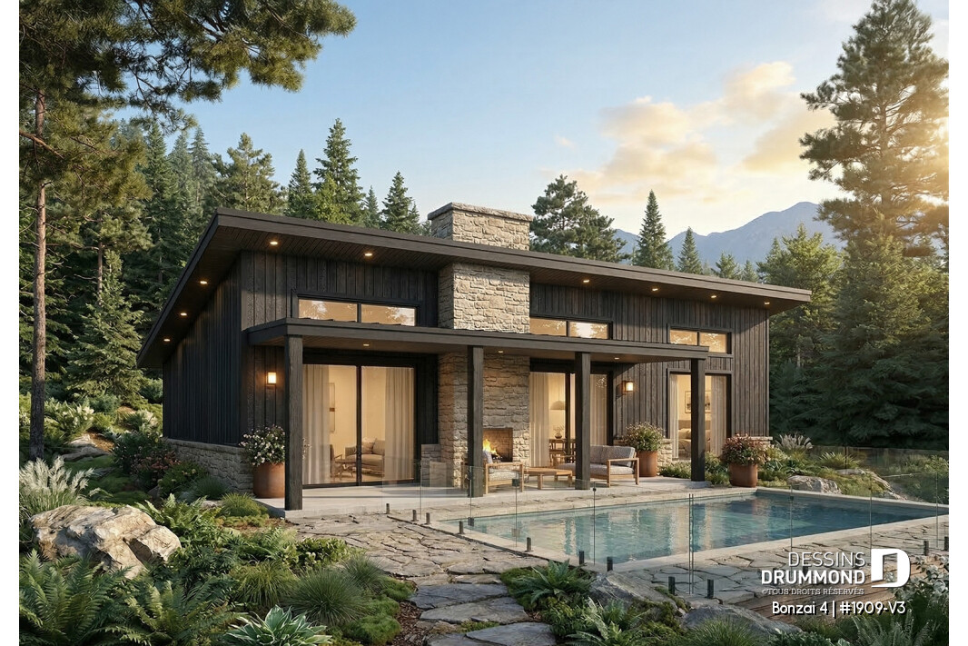 Maison moderne avec terrasse couverte, piscine et aménagement paysager conçu pour augmenter la valeur d’une maison