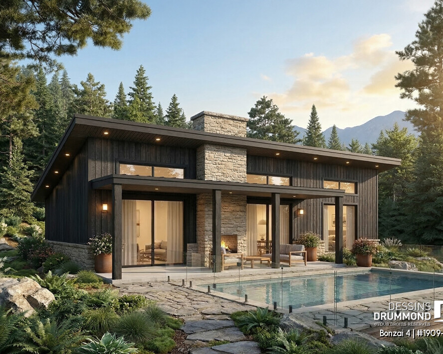 Maison moderne avec terrasse couverte, piscine et aménagement paysager conçu pour augmenter la valeur d’une maison