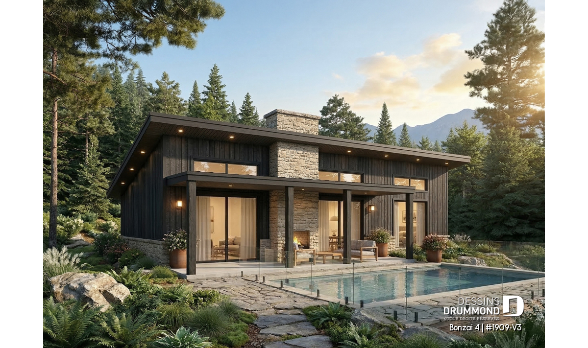 Maison moderne avec terrasse couverte, piscine et aménagement paysager conçu pour augmenter la valeur d’une maison