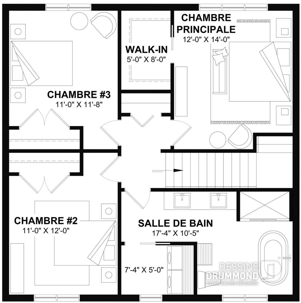 Plan de l’étage du Pinecrest #3739 avec 3 chambres, walk-in, salle de bain et salle de lavage