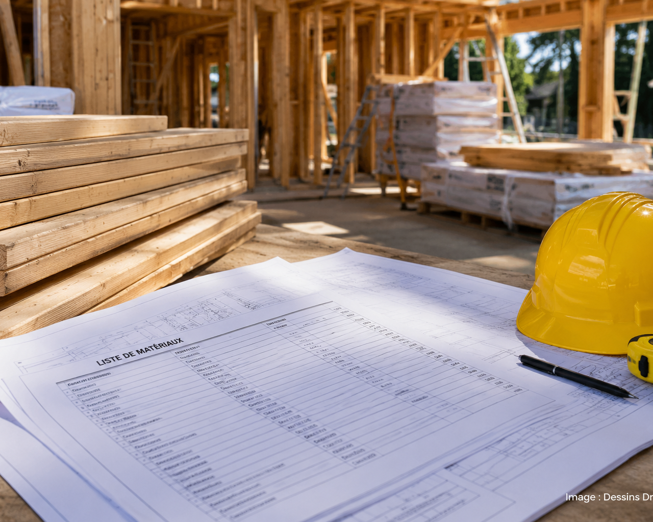 Liste de matériaux pour construction résidentielle avec plans, matériaux et outils de chantier pour mieux planifier un projet de maison.