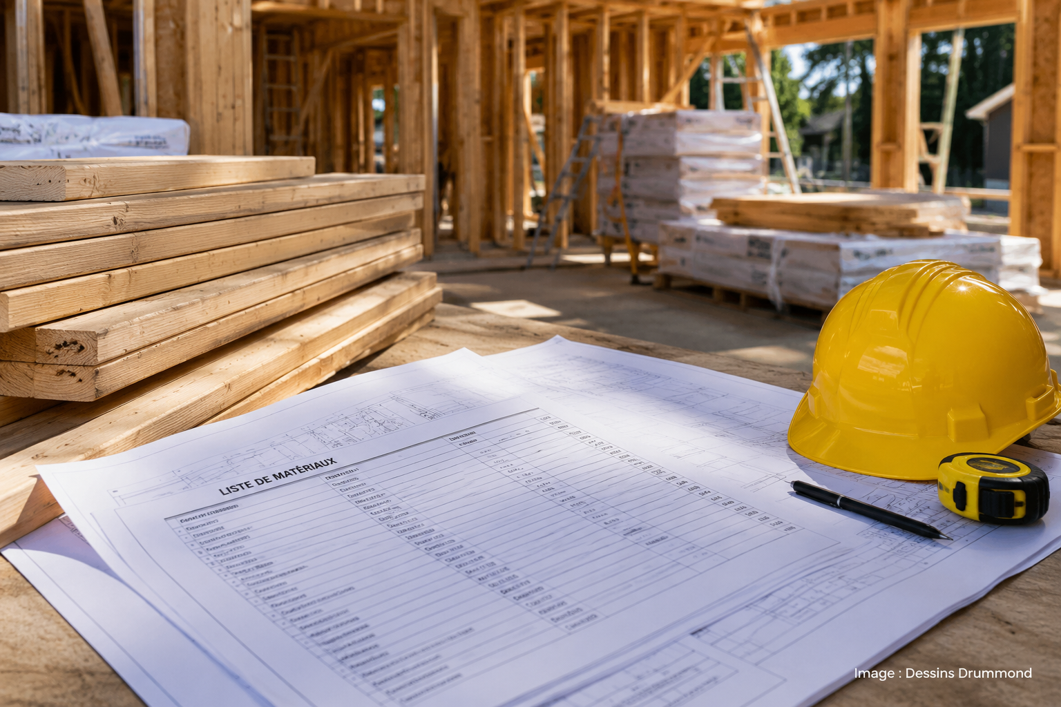 Liste de matériaux pour construction résidentielle avec plans, matériaux et outils de chantier pour mieux planifier un projet de maison.