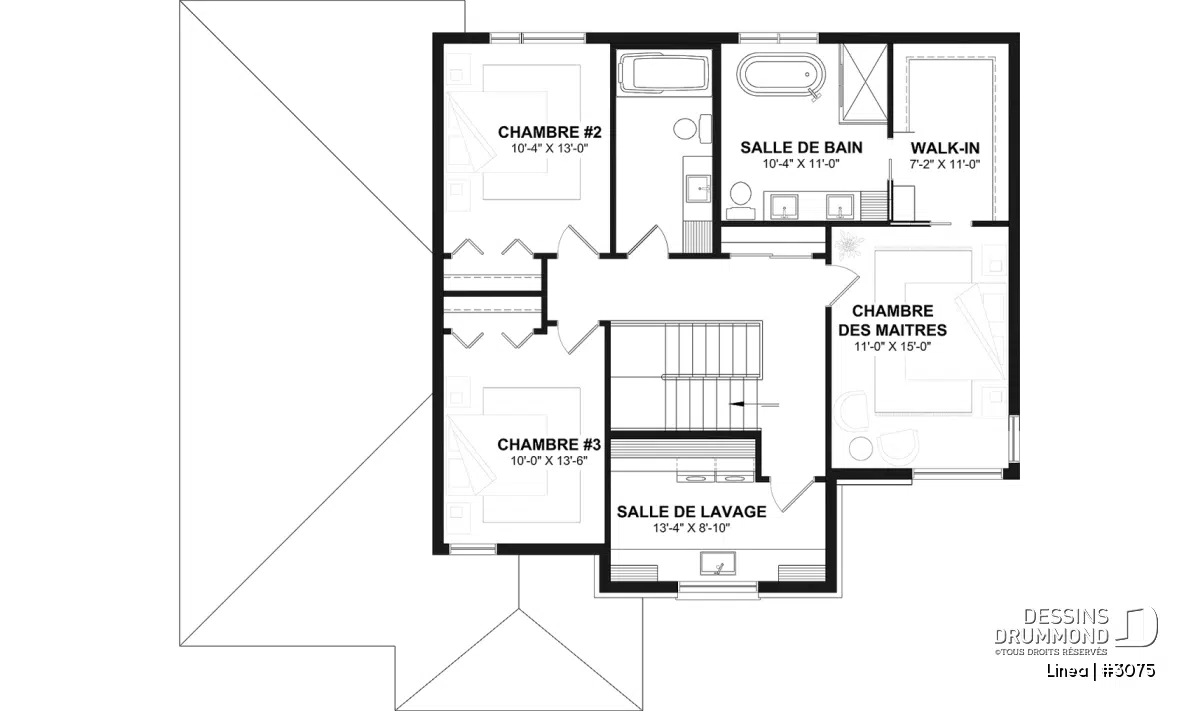 Plan de l'étage du modèle LINÉA avec la suite des parents, deux chambres pour enfants et les espaces privés de la résidence familiale.
