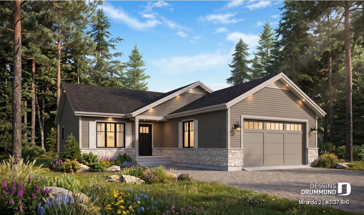 Plan de maison Miranda 2 #3137-BHG pour terrain étroit avec garage et accès au sous-sol
