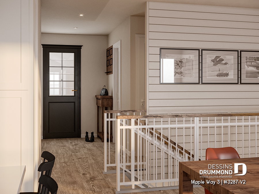 Entrée avant de style farmhouse avec shiplap