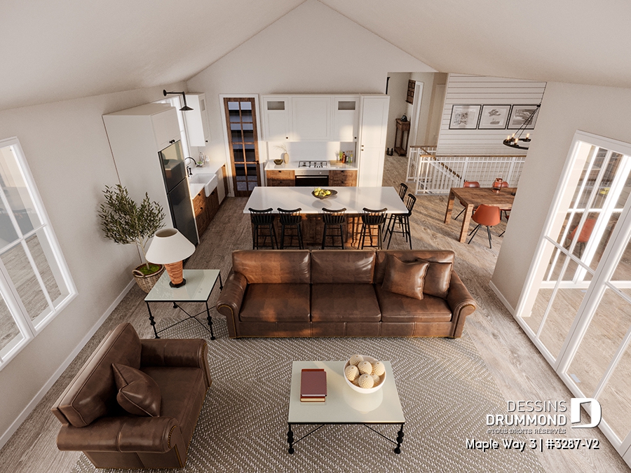 plancher ouvert de la maison farmhouse moderne champêtre #3287-V2