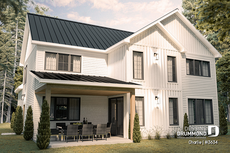 terrasse couverte plan de maison farmhouse Charlie de Dessins Drummond