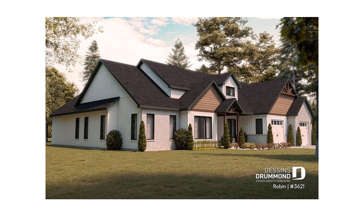 Plan de maison plain-pied avec garage double Robin de Dessins Drummond #3621