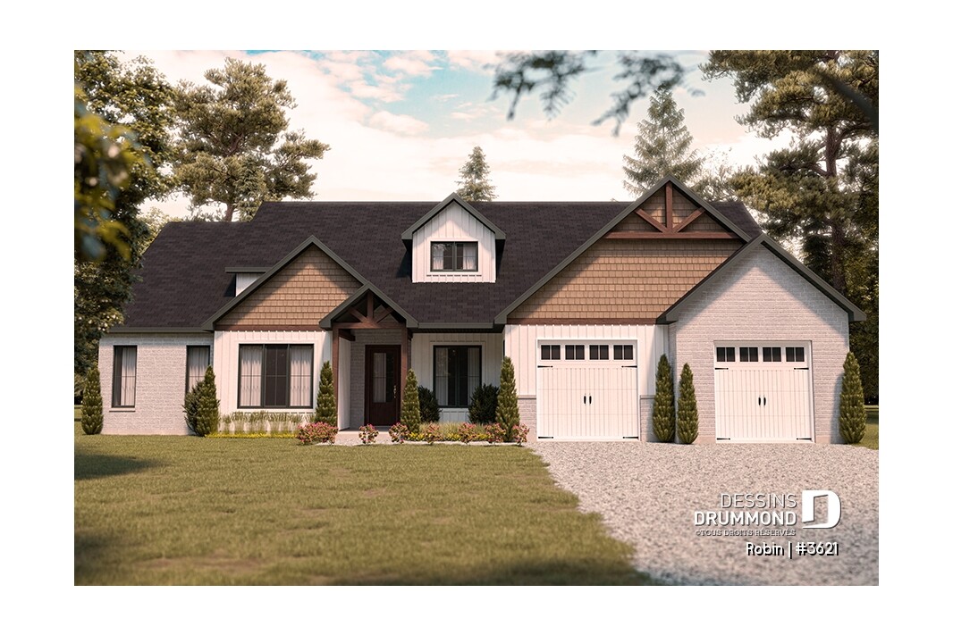 Plan de maison avec garage double Robin #3621 de Dessins Drummond