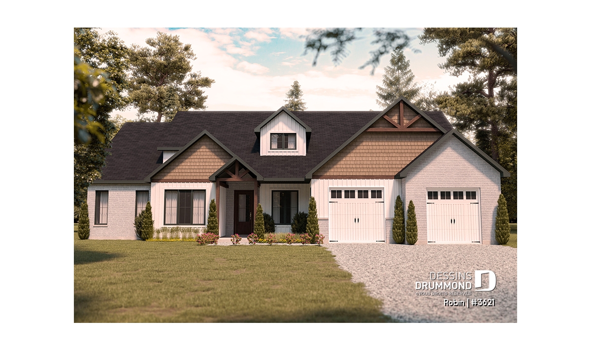 Plan de maison avec garage double Robin #3621 de Dessins Drummond