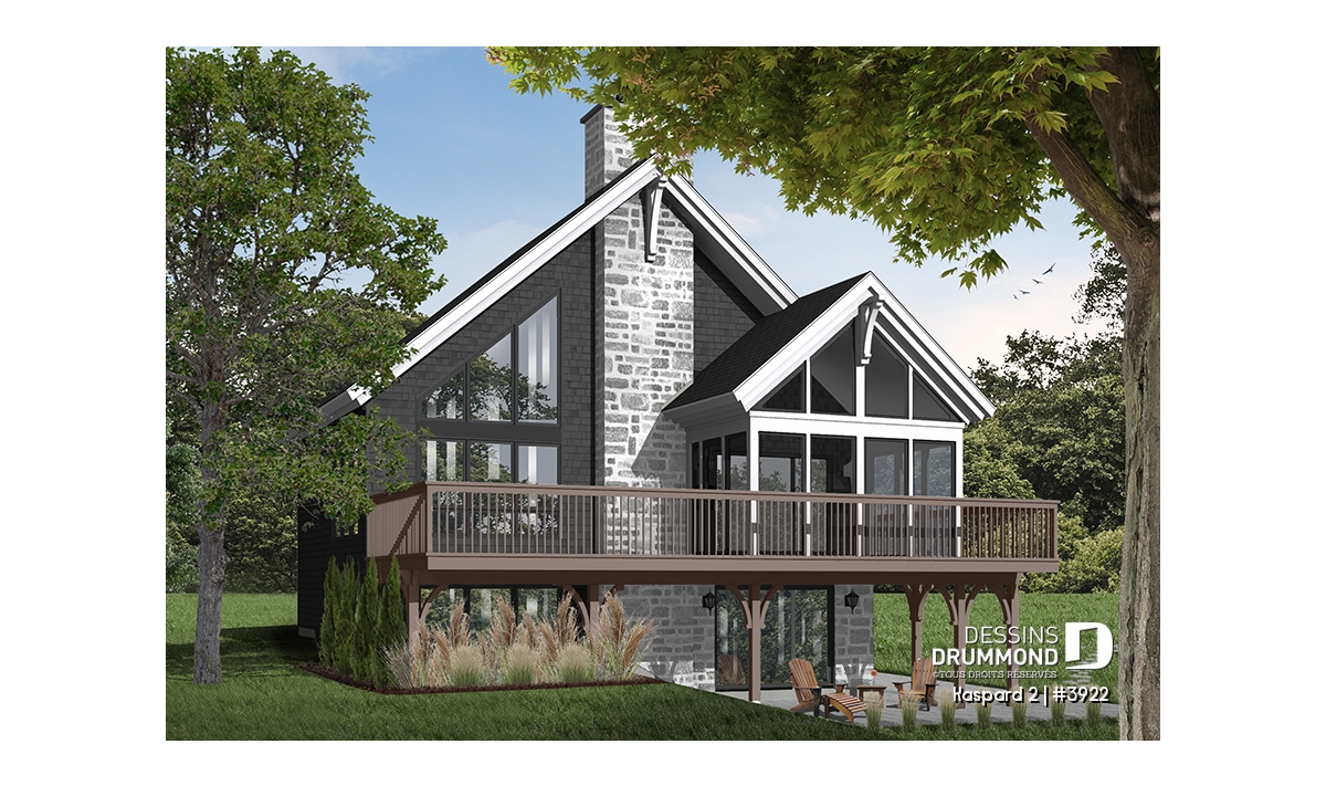 Chalet lumineux Kaspard 2 3922 avec mezzanine ouverte et grande fenestration