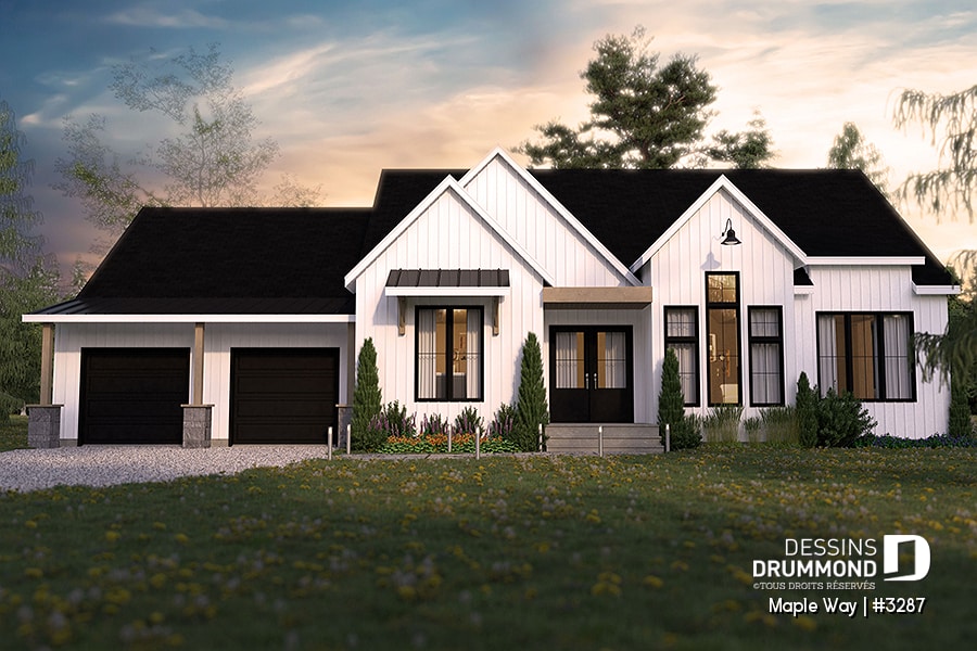 plan de maison maple way 3 3287 v2 plain-pied avec garage et aire ouverte
