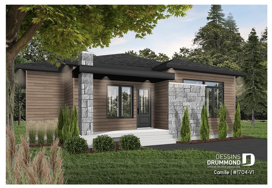 Plan de maison Camille (#1704-V1), maison de style mid-century avec grande fenestration