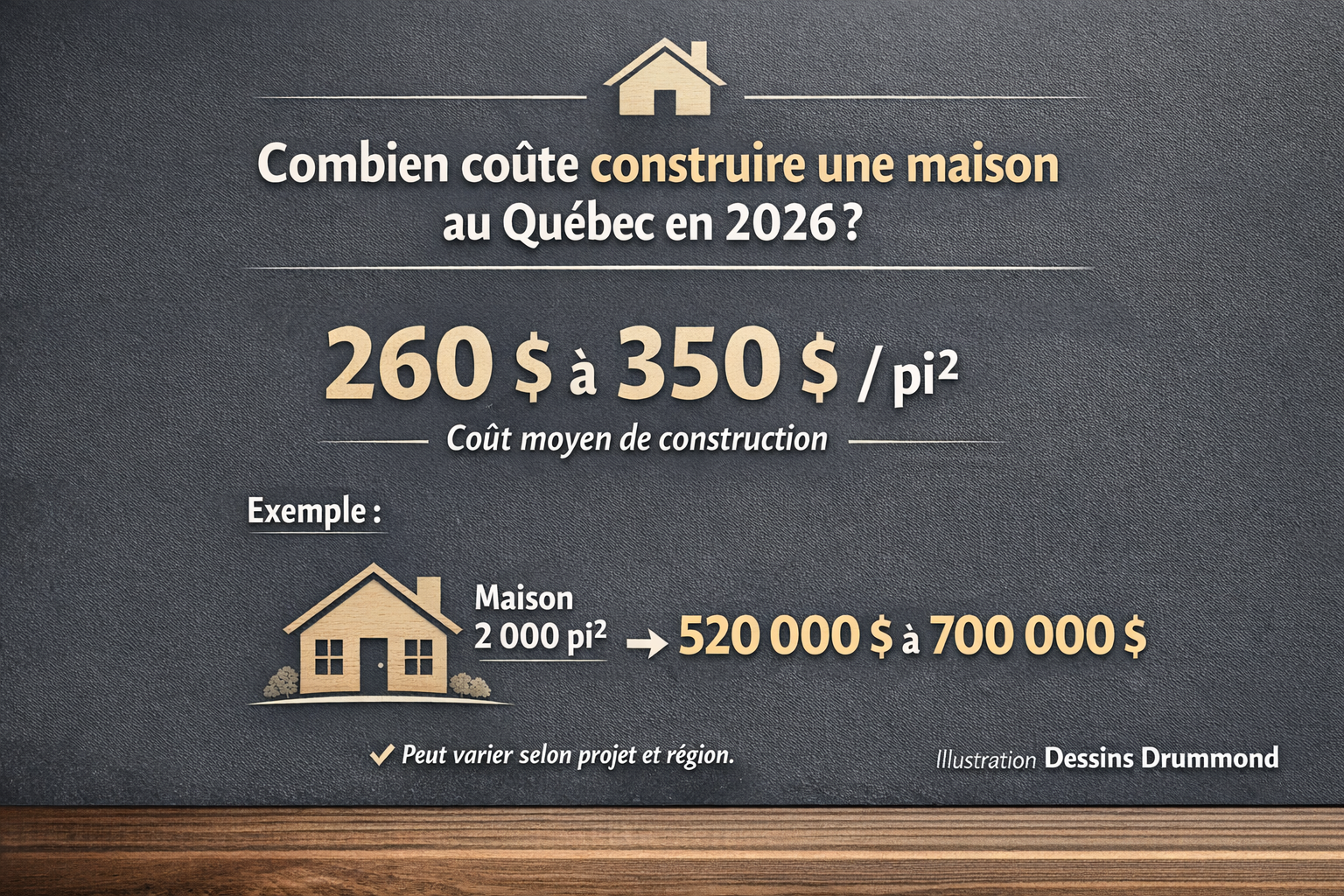 Coût de construction d’une maison au Québec en 2026 par pied carré et budget total exemple
