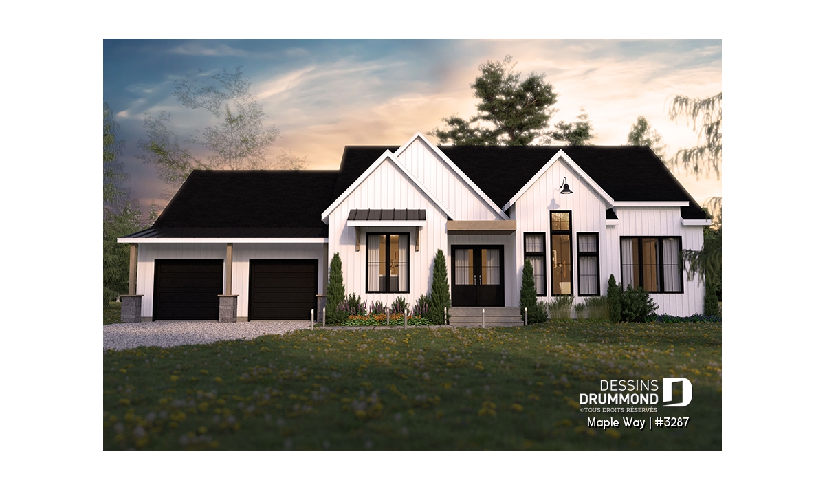 Maison avec garage intégré illustrant l’impact du garage sur le coût de construction