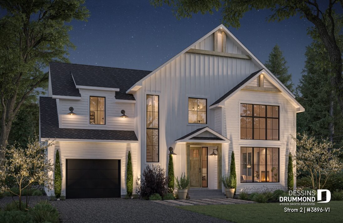 Plan de maison farmhouse moderne Strom 2 #3896-V1 avec garage simple