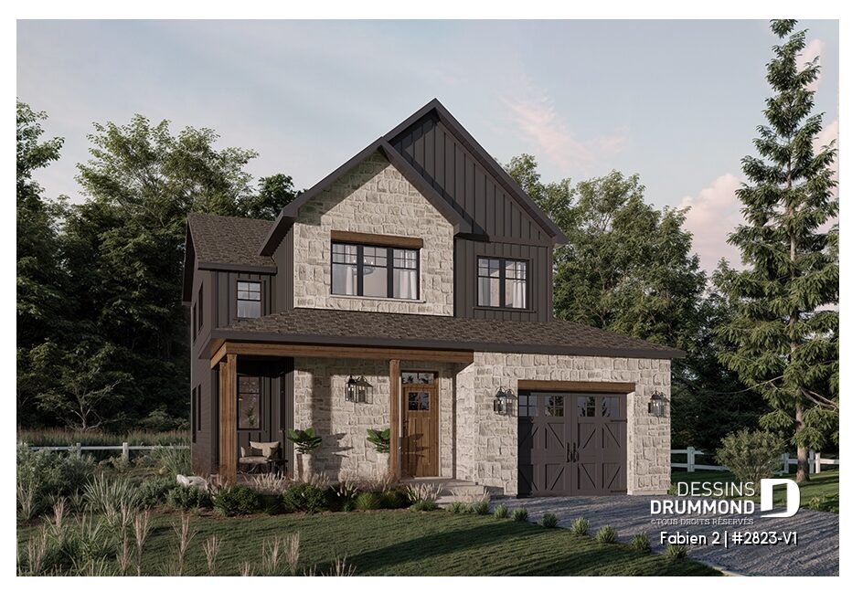 Plan de maison Fabien 2 (#2823-V1), maison de style nordique moderne adaptée aux terrains étroits