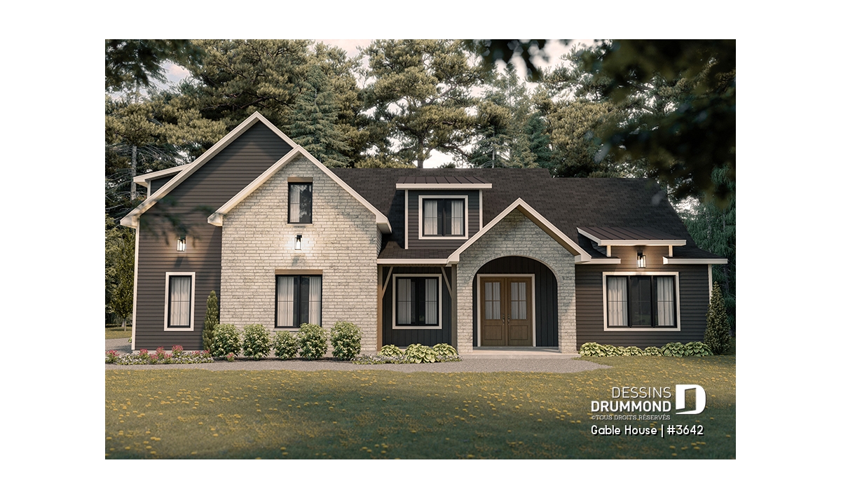 Plan de maison Gable House (#3642) par Dessins Drummond, exemple de plan de maison adaptable aux exigences de permis de construire en Ontario
