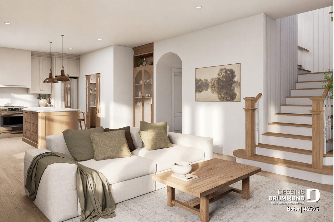 intérieur lumineux plan eloise 2595 avec cuisine et salon aire ouverte