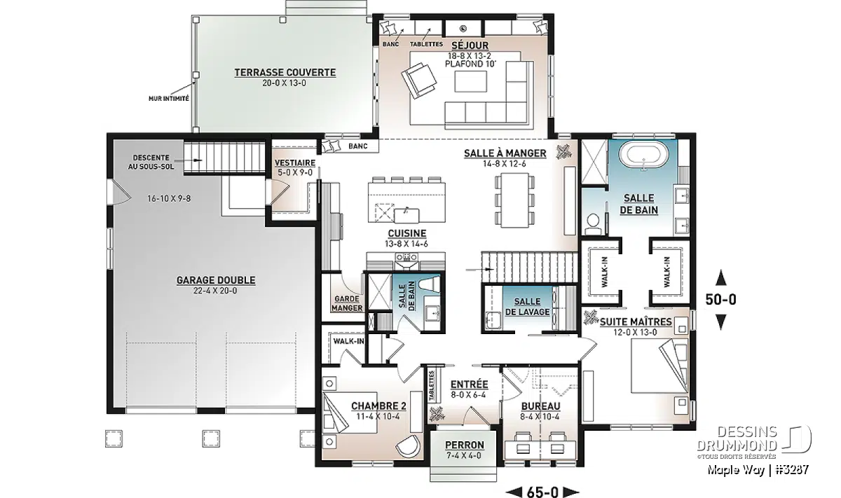 plan de maison maple way 3 3287 v2 rez-de-chaussée montrant la disposition des pièces