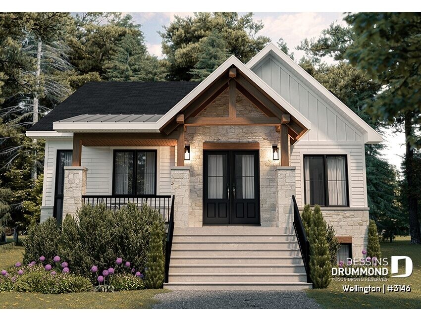 Plan de maison farmhouse pour terrain étroit WELLINGTON (#3146) – Dessins Drummond